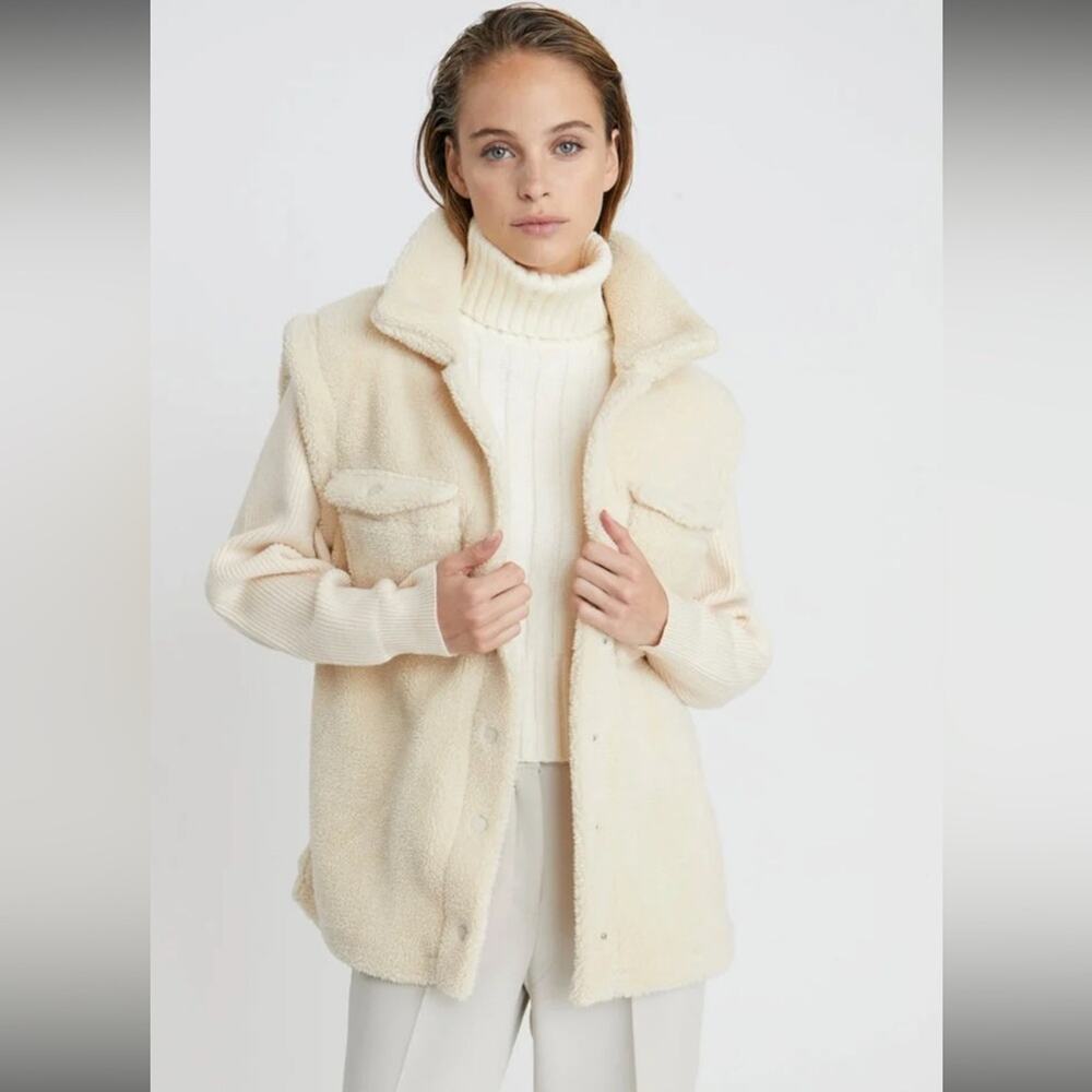 deluc motorhead ivory off white cozy sherpa knit combo shacket jacket coat small